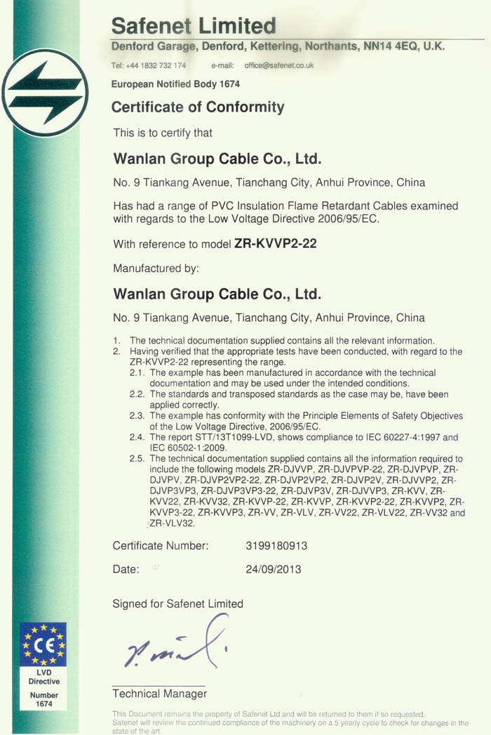 控制电缆CE认证