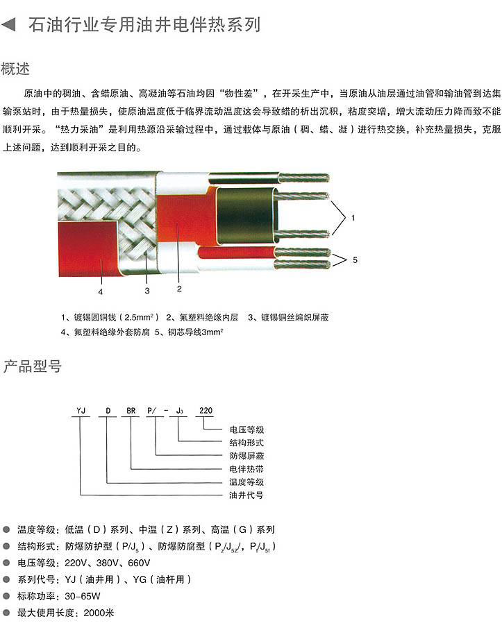 最大使用长度2000米的自限温电伴热带说明图